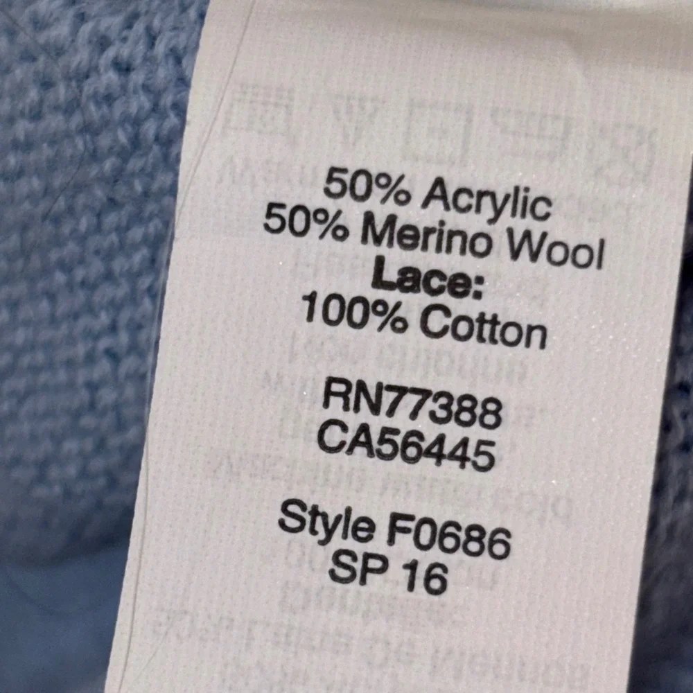 J.Crew Women's Small Merino Wool Blend Crochet Chic Hem Sweater Blue
